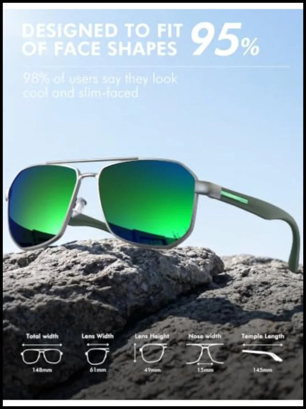 Square Aviator Sunglasses Polarized UV400 Protection Driving Outdoor